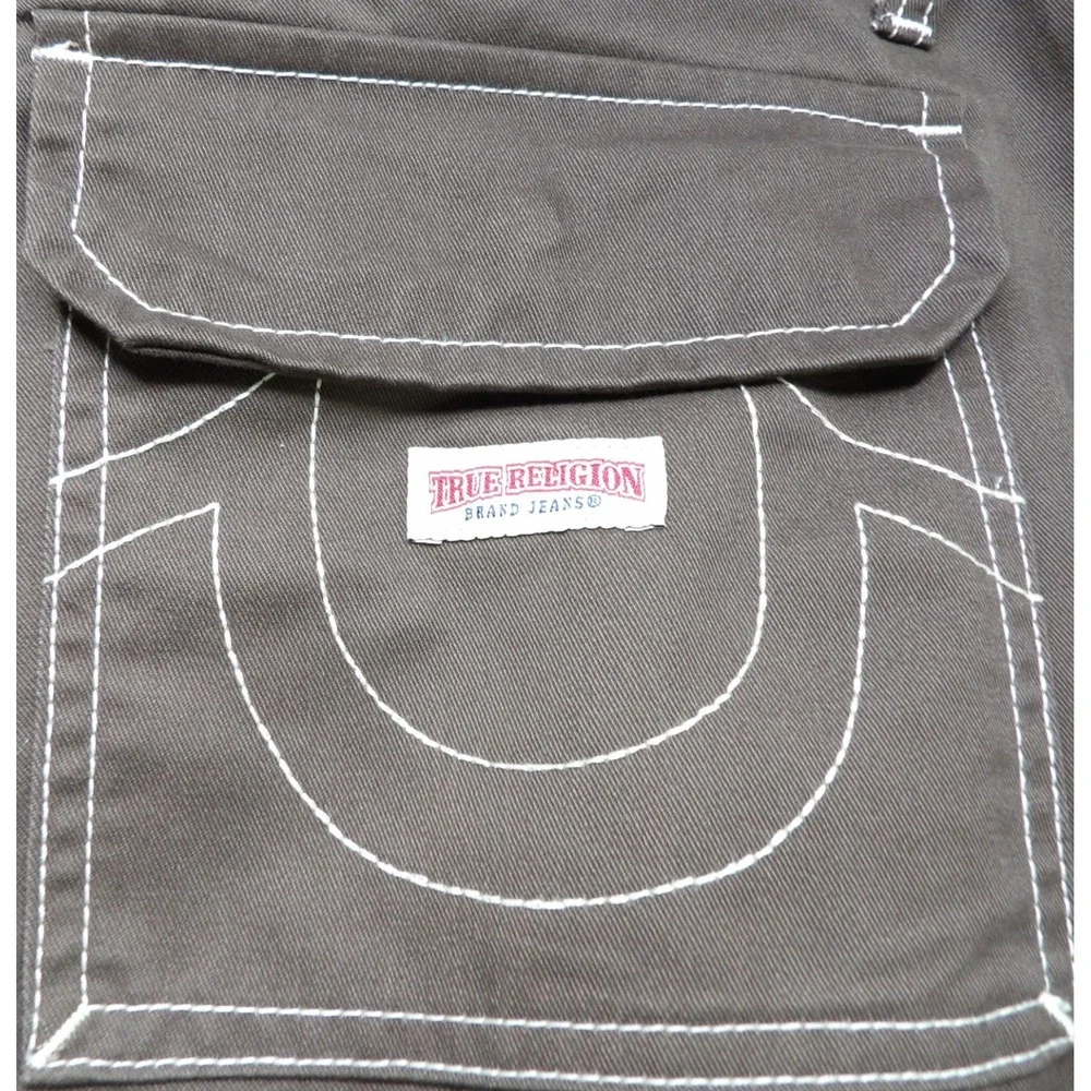 NWT True Religion Cargo Pants Men 34 Bracken Brown Super T Stitch Baggy Workwear